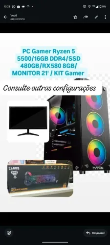 PC Gamer Ryzen 5 5500/16GB DDR4/SSD 480GB/RX580 8GB - Kit Gamer