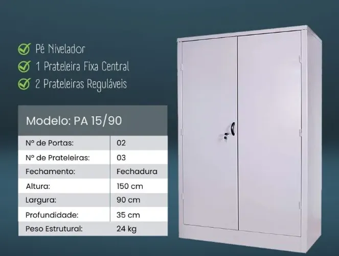 Armário PA15/90 - Armário de Aço - 02 Portas - 1500x900x350