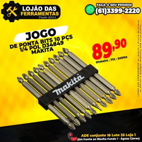 Jogo de Ponta Bits 10 Pçs 1/4 Pol D34849 Makita