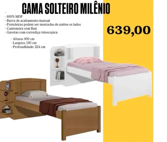 Cama solteiro c/ auxiliar luara- FRETE GRATIS / ENTREGA HOJE!!