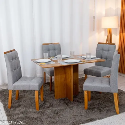 Mesa de Jantar Salina 120x80 Cinamomo + 4 Cad. Londres Linho Cinza Frete Grátis - Até 12x
