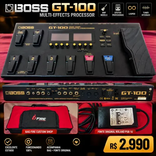 Boss GT-100 + Bag Fire + Fonte Original Roland
