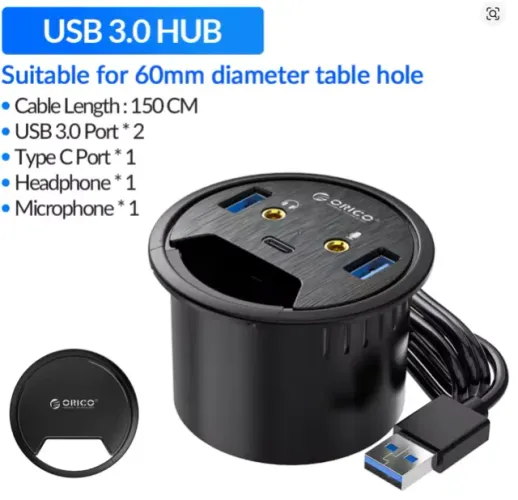 Hub USB de embutir na mesa