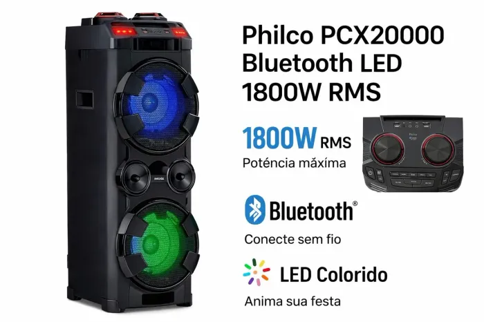Caixa de Som Amplificada Philco 1800W RMS Bluetooth PCX20000 LED