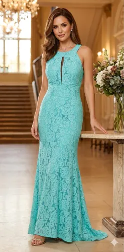 Vestido festa tam P verde água longo