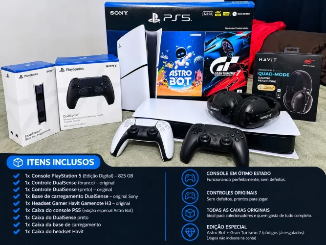 PS5 Slim Digital 825GB + 2 Controles Originais + Acessórios