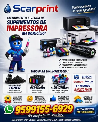 Suprimentos vendas e recargas de impressoras em domicílio