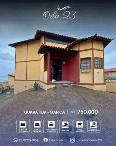 GUARATIBA, ORLA23 IMOBILIÁRIA VENDE! Casa triplex com piscina e vista para praia em Maricá