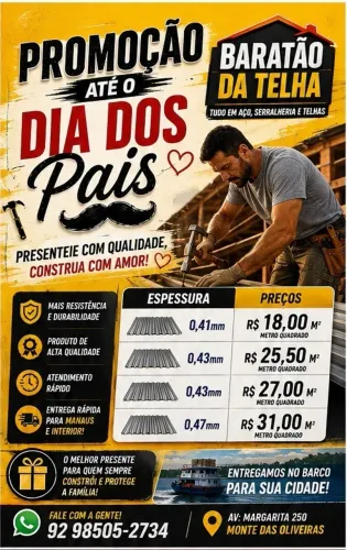 BORA APROVEITA QUE VAI ATE O DIA DOS PAI TELHA GALVALUME!!!
