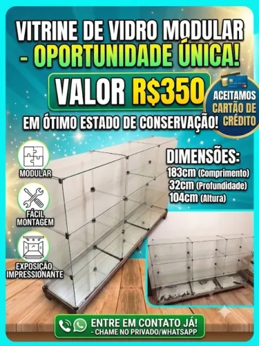 Vitrine/Mostruário de Vidro Completo - 9 Prateleiras - Ótimo Estado