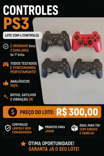 Vendo lote de Controles de Ps3 ( 2 Originais Sony  e 2 Primeira linha) 