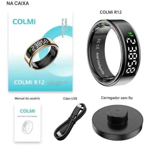 Smart Ring Colmi R12 Anel Inteligente Aço Tela Touch + Base<br><br>R$250,00
