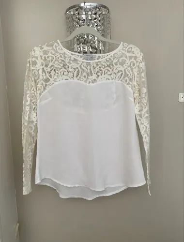 blusa cheroy branca manga renda p