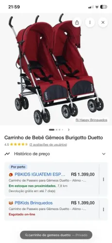 Carrinho de bebê gêmeos