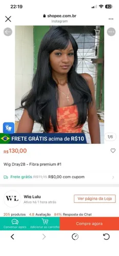 Wig Cabelo fibra Premium 100,00 reais