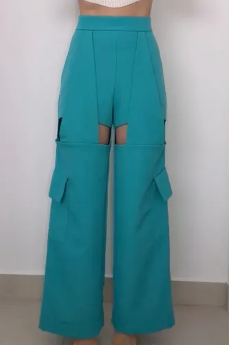 Calça moderna verde água | com recortes
