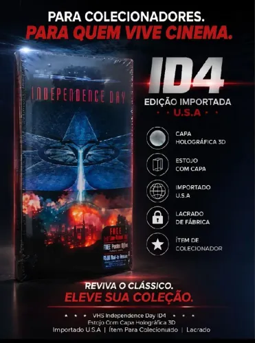 Vhs Independece Day ID4 Estojo Com Capa Holográfica 3D Importado U.S.A Ítem Colecionador
