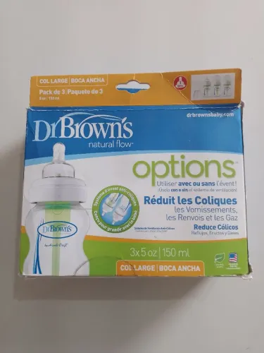 Kit 3 unidades mamadeira Dr. Browns, boca larga, anti cólicas 150ml