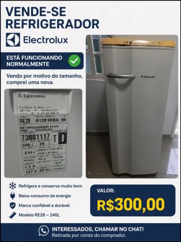 SÓ HOJE! REFRIGERADOR ELECTROLUX R$300,00