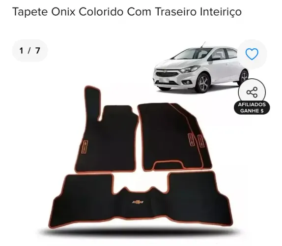 Tapete carro Ônix detalhes vermelho 