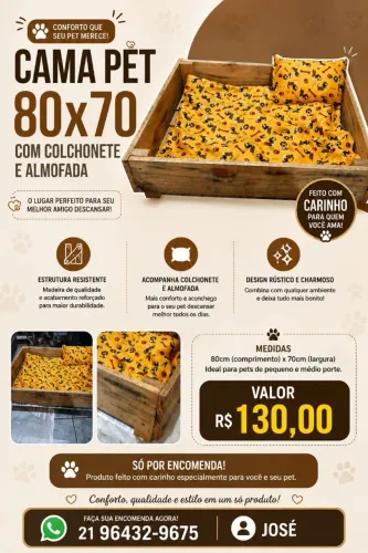 Cama pet 80x70 com colchonete. Número de contato * zap