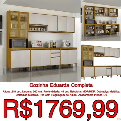 Cozinha completa Eduarda 2.60m 5 peças 12 portas e 2 gavetas / frete grátis 