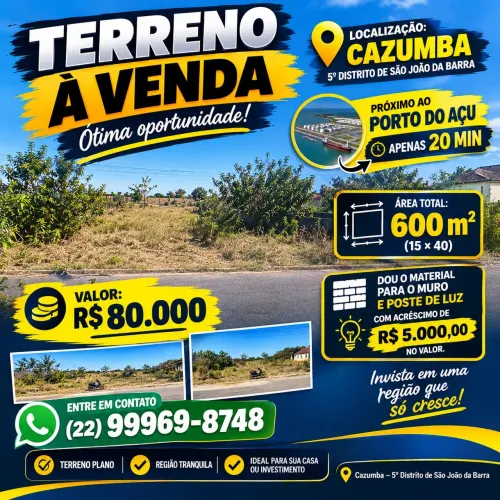Terreno residencial e comercial próximo ao porto do açu