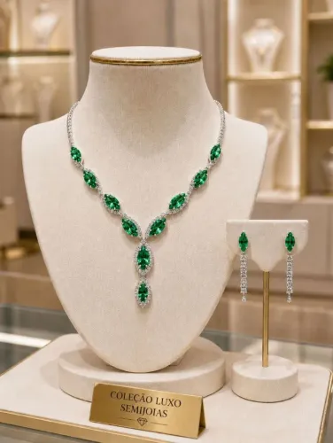 Conjunto luxo zircônia verde - Prata