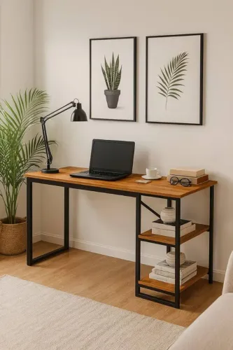 Mesa Home Office C/prateleiras De Metal 