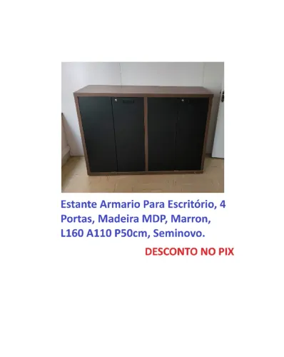 Estante Armario Para Escritorio, 4 Portas, Madeira MDP, Marron, L160 A110 P50cm, Seminovo.