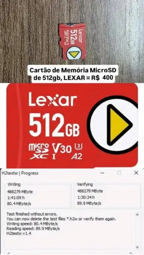 Cartão de Memória MicroSD 512gb LEXAR - Drone DJI, GoPro, Câmera de Ação, Nintendo Switch