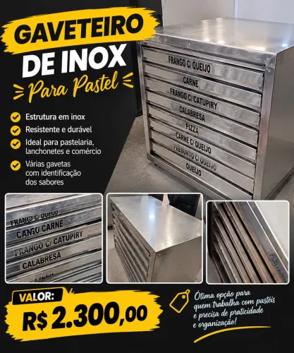 Gaveteiro de inox para pastel
