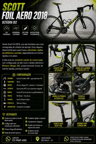Bicicleta Speed Scott Foil Aero Cambio Eletronico em Excelente Estado (muito pouco uso)