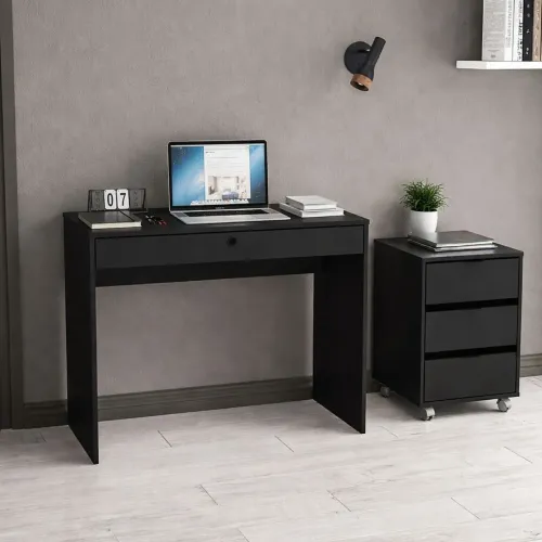 Mesa e gaveteiro preto 