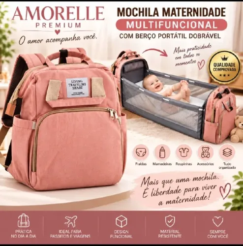 Mochila Maternidade, Bolsa Bebê Multifuncional Com Berço Portátil Dobrável