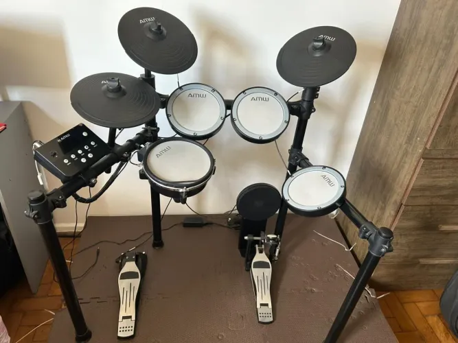 Bateria Eletrônica Amw Ed3 Pads Mesh Caixa E Pratos Dual Zone