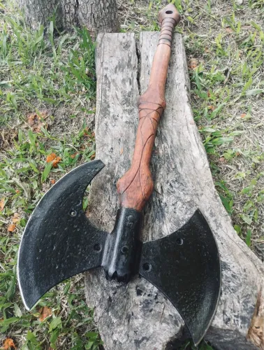 Machado Viking 2 Cabeças Em Aço Carbono Cabo Madeira Angelim