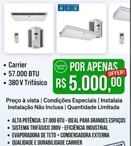 Ar-Condicionado Split Teto Carrier 57.000 BTU/h