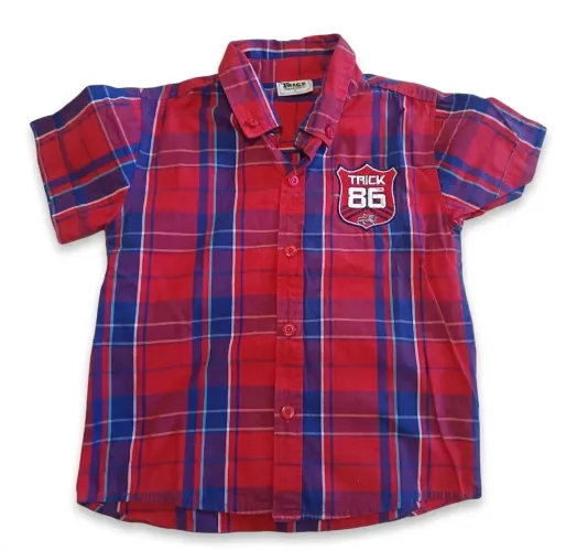 Camisa Xadrez Vermelha Infantil Manga Curta - Trick 86