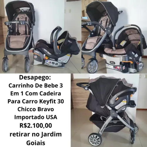 VENDO CARRINHO DE BEBE COMPLETO CHICCO BRAVO 3 EM 1 IMPORTADO