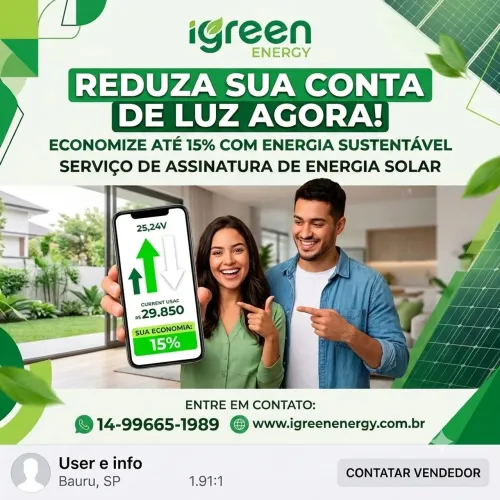 Assinatura de Energia Solar Igreen - Economize até 15% na Conta de Luz