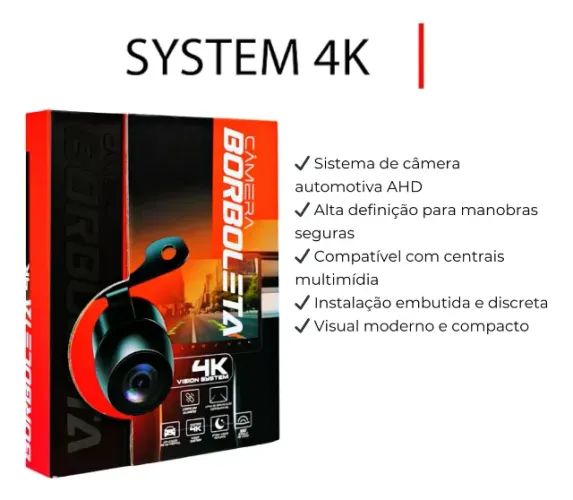Câmera de Ré Estacionamento Automotivo Universal com Imagem 4k Full HD Visão Noturna