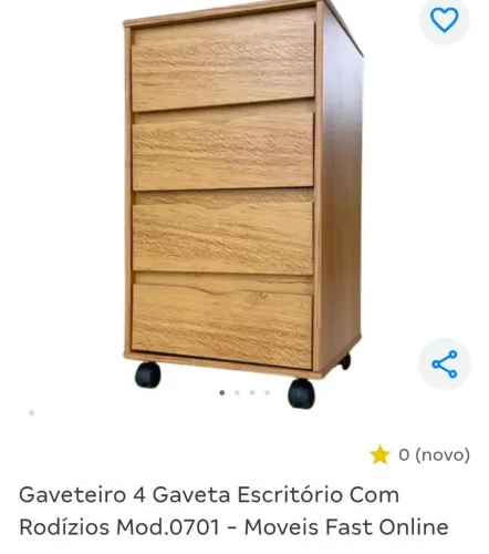 Gaveteiro para Escritório 4 Gavetas com Rodinhas - Cor Freijó - Novo na Caixa