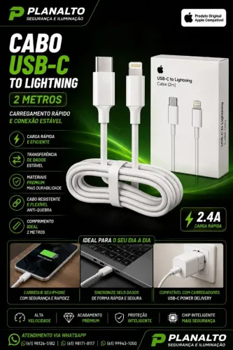Cabo usb-C To lightning 2 metros (NOVO)