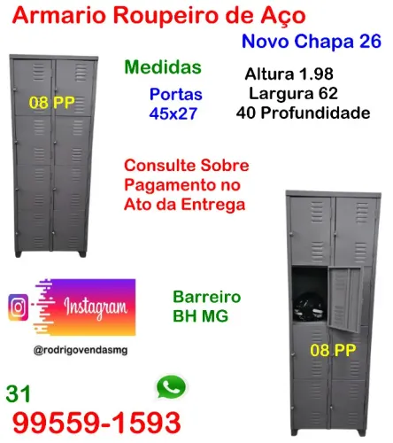 Armário de Aço 08 Portas Roupeiro Escola Vestiário Escaninho Industria comercio Academia