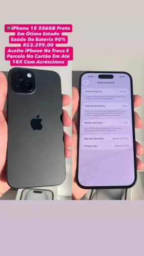 iPhone 15 256GB Preto ( Em Ótimo Estado ) Usado