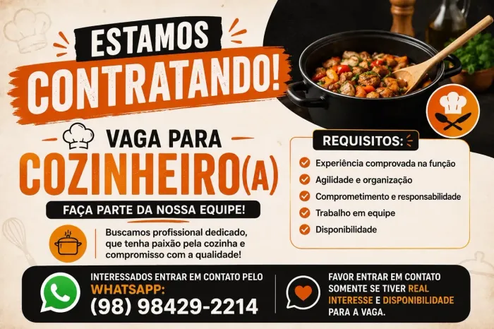 Vaga para Cozinheiro(a)