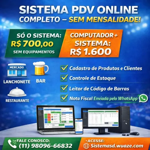 Sistema PDV Online Completo para Comércio - Sem Mensalidade