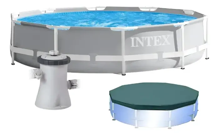 Piscina Intex 4.485l Estrutural Prism Cinza (Com Capa E Bomba)