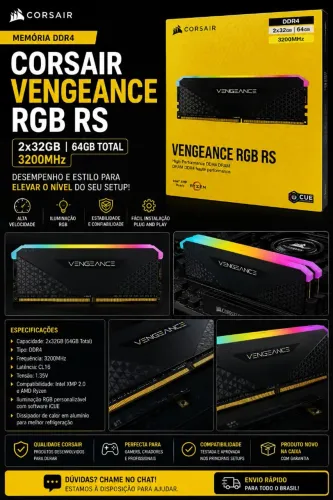 Memória RAM Corsair DDR4 64Gb - Alta Performance | Excelente Estado